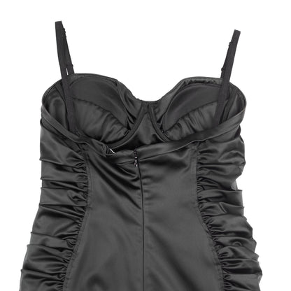 Dolce & Gabbana Black Satin Ruched Sleeveless Vintage Bustier Dress