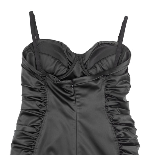 Dolce & Gabbana Black Satin Ruched Sleeveless Vintage Bustier Dress