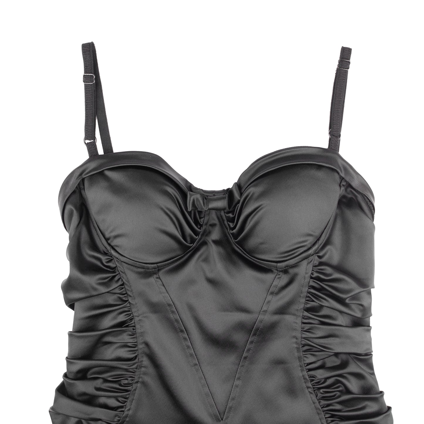 Dolce & Gabbana Black Satin Ruched Sleeveless Vintage Bustier Dress