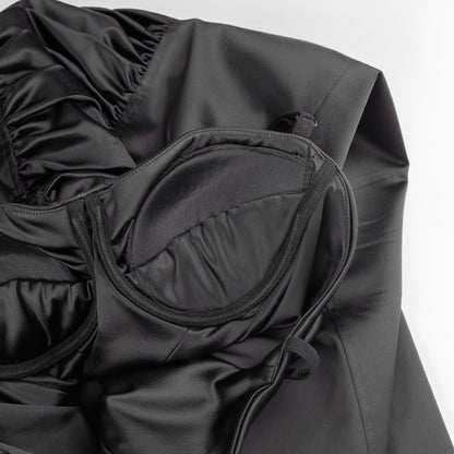 Dolce & Gabbana Black Satin Ruched Sleeveless Vintage Bustier Dress