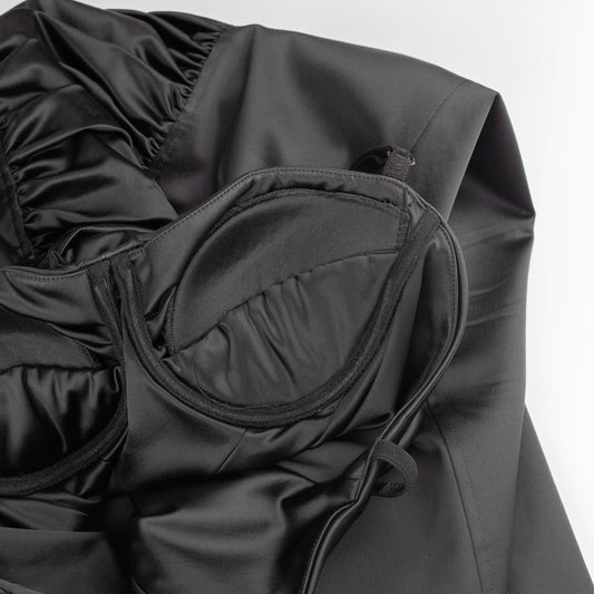 Dolce & Gabbana Black Satin Ruched Sleeveless Vintage Bustier Dress