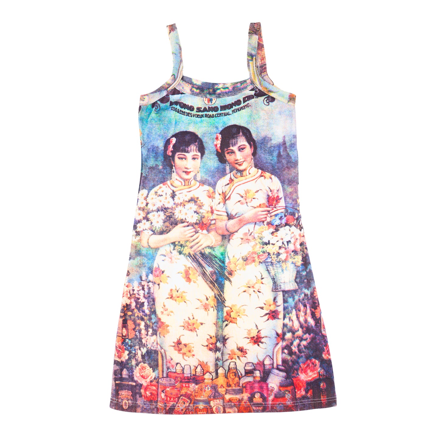 Space Blue Mini Dress with Propaganda Kwong Sang Print