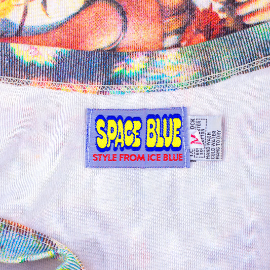 Space Blue Mini Dress with Propaganda Kwong Sang Print