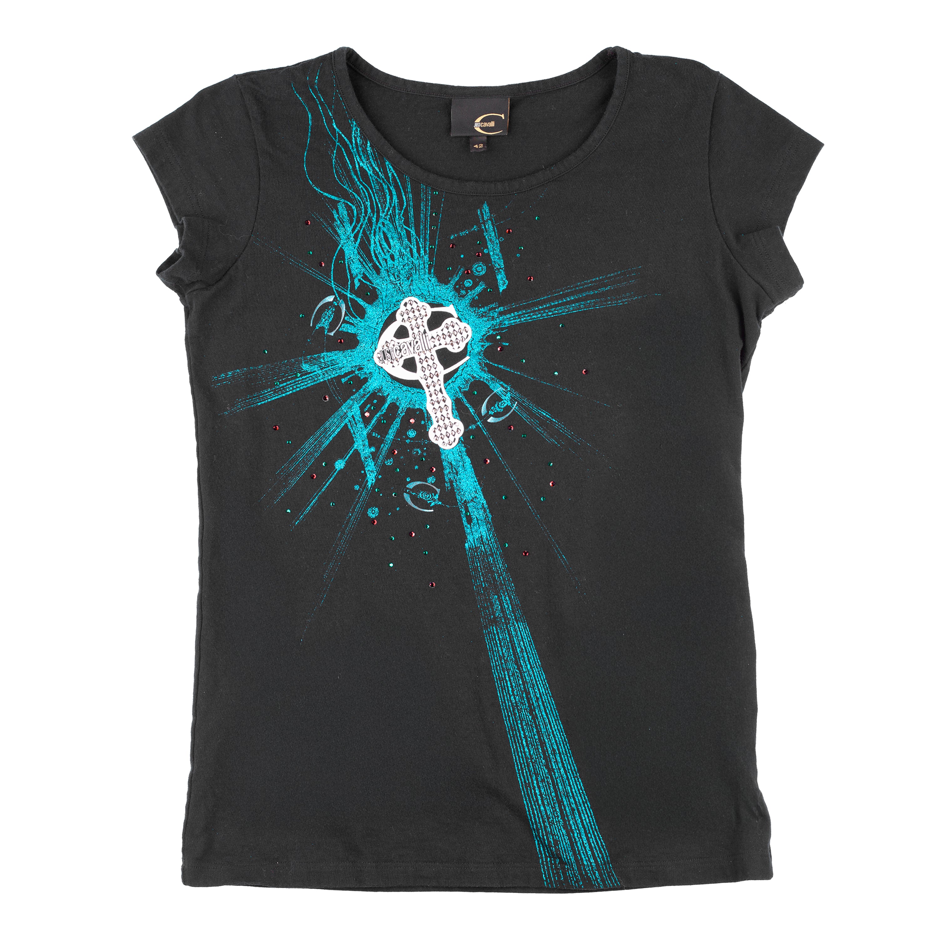 Just Cavalli Vintage Black Cross Gothic Top