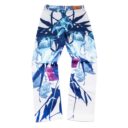 Just Cavalli White Flowers Vintage Blue Pants