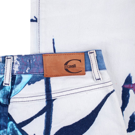 Just Cavalli White Flowers Vintage Blue Pants