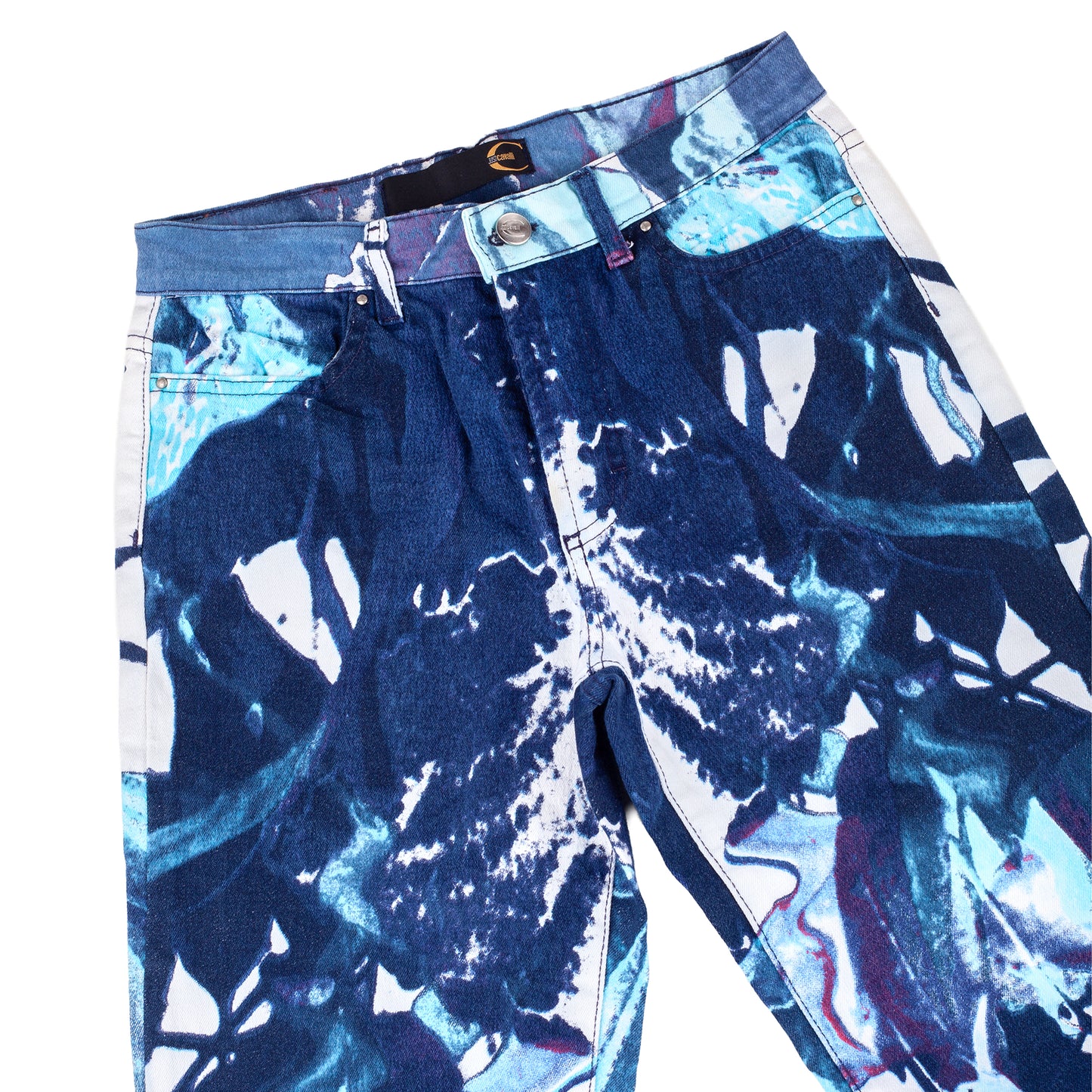 Just Cavalli White Flowers Vintage Blue Pants