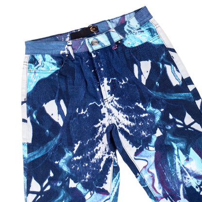 Just Cavalli White Flowers Vintage Blue Pants