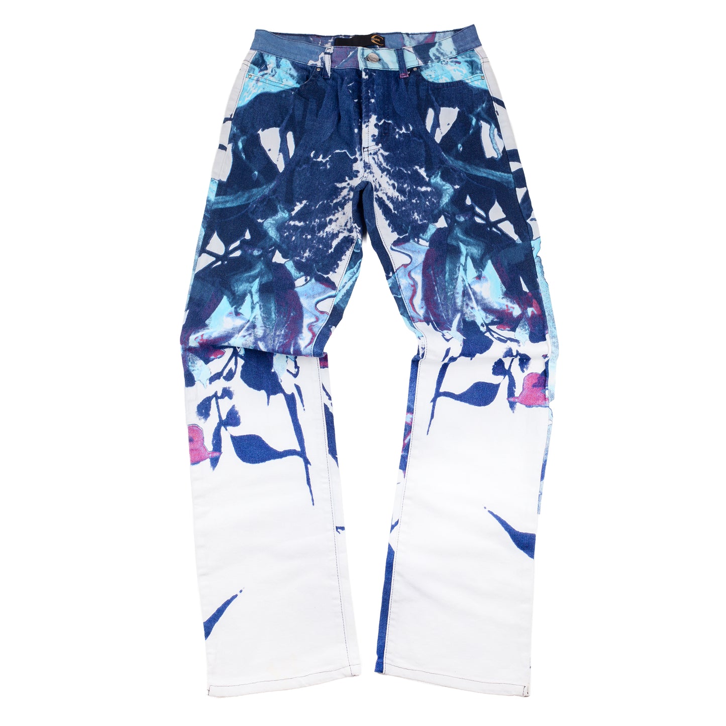 Just Cavalli White Flowers Vintage Blue Pants