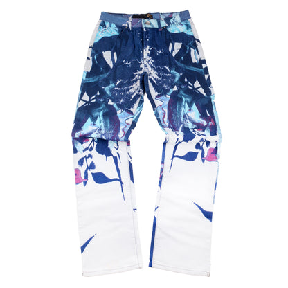 Just Cavalli White Flowers Vintage Blue Pants