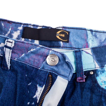 Just Cavalli White Flowers Vintage Blue Pants