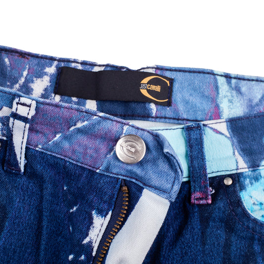 Just Cavalli White Flowers Vintage Blue Pants