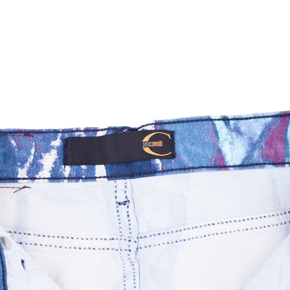Just Cavalli White Flowers Vintage Blue Pants