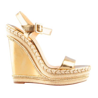 Christian Louboutin Metallic Gold Espadrilles Duplice Wedge Platform Sandals