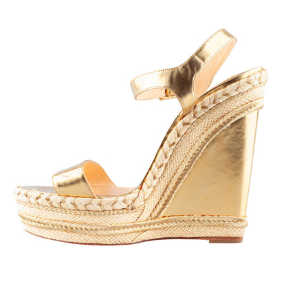 Christian Louboutin Metallic Gold Espadrilles Duplice Wedge Platform Sandals