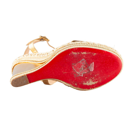 Christian Louboutin Metallic Gold Espadrilles Duplice Wedge Platform Sandals