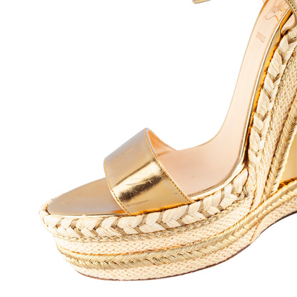 Christian Louboutin Metallic Gold Espadrilles Duplice Wedge Platform Sandals
