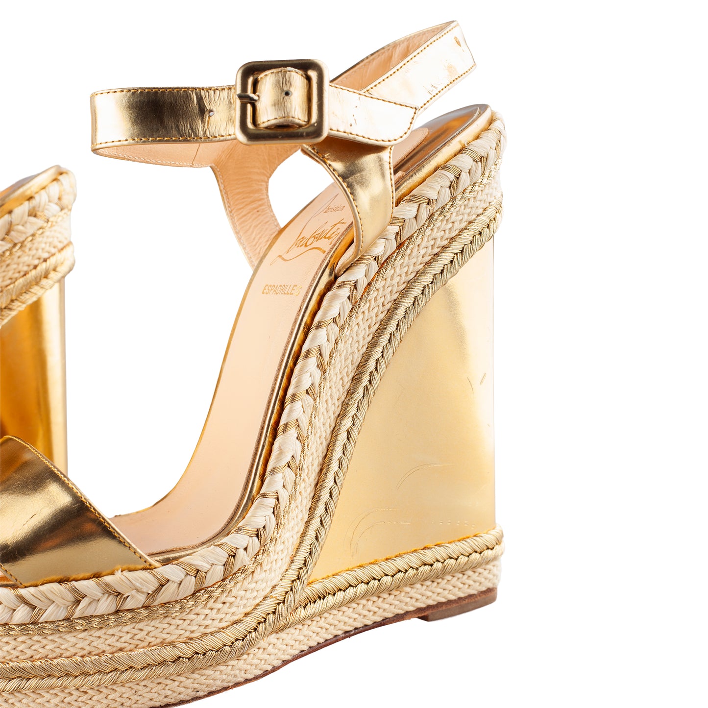 Christian Louboutin Metallic Gold Espadrilles Duplice Wedge Platform Sandals
