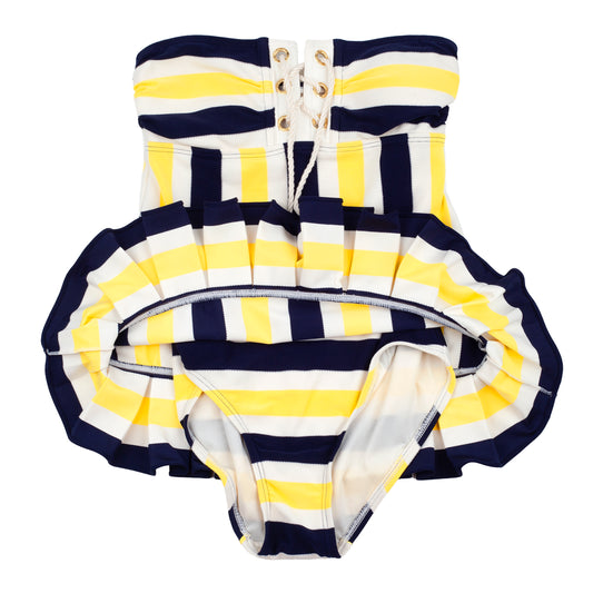 Juicy Couture Nautical Striped Corset One Piece Swimsuit