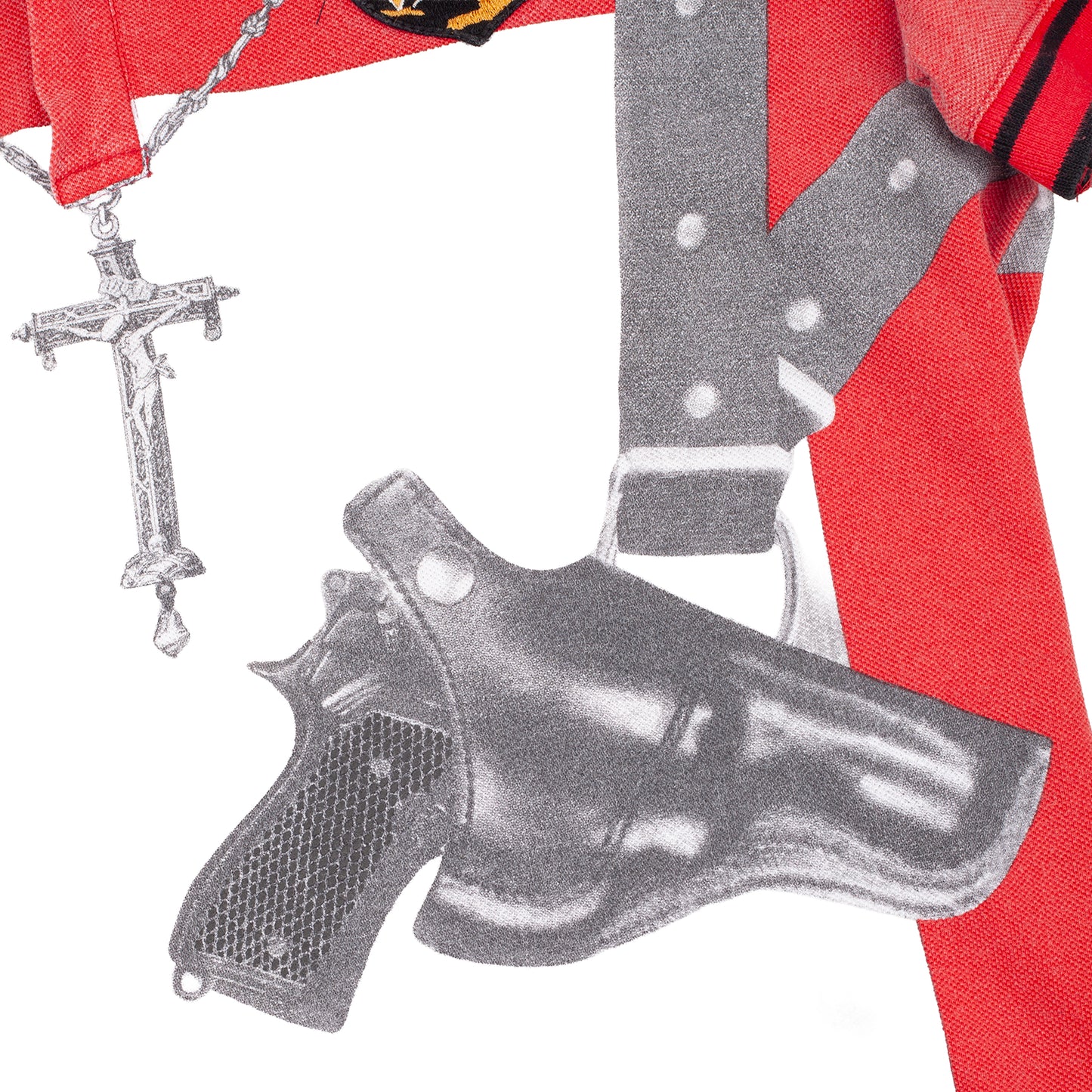 John Galliano S/S 2008 Gun & Crucifix Graphic Red Polo Shirt