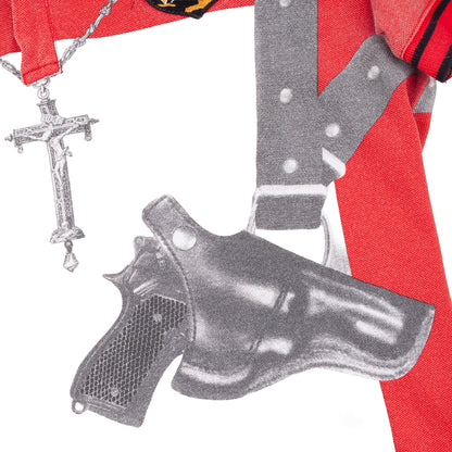 John Galliano S/S 2008 Gun & Crucifix Graphic Red Polo Shirt