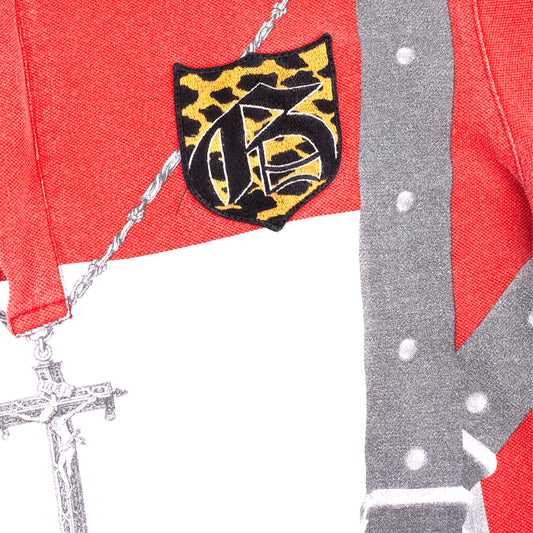 John Galliano S/S 2008 Gun & Crucifix Graphic Red Polo Shirt
