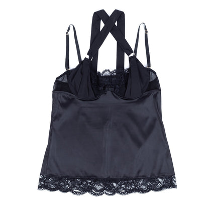 Dolce & Gabbana Black Satin Bustier Top With Crossed Straps