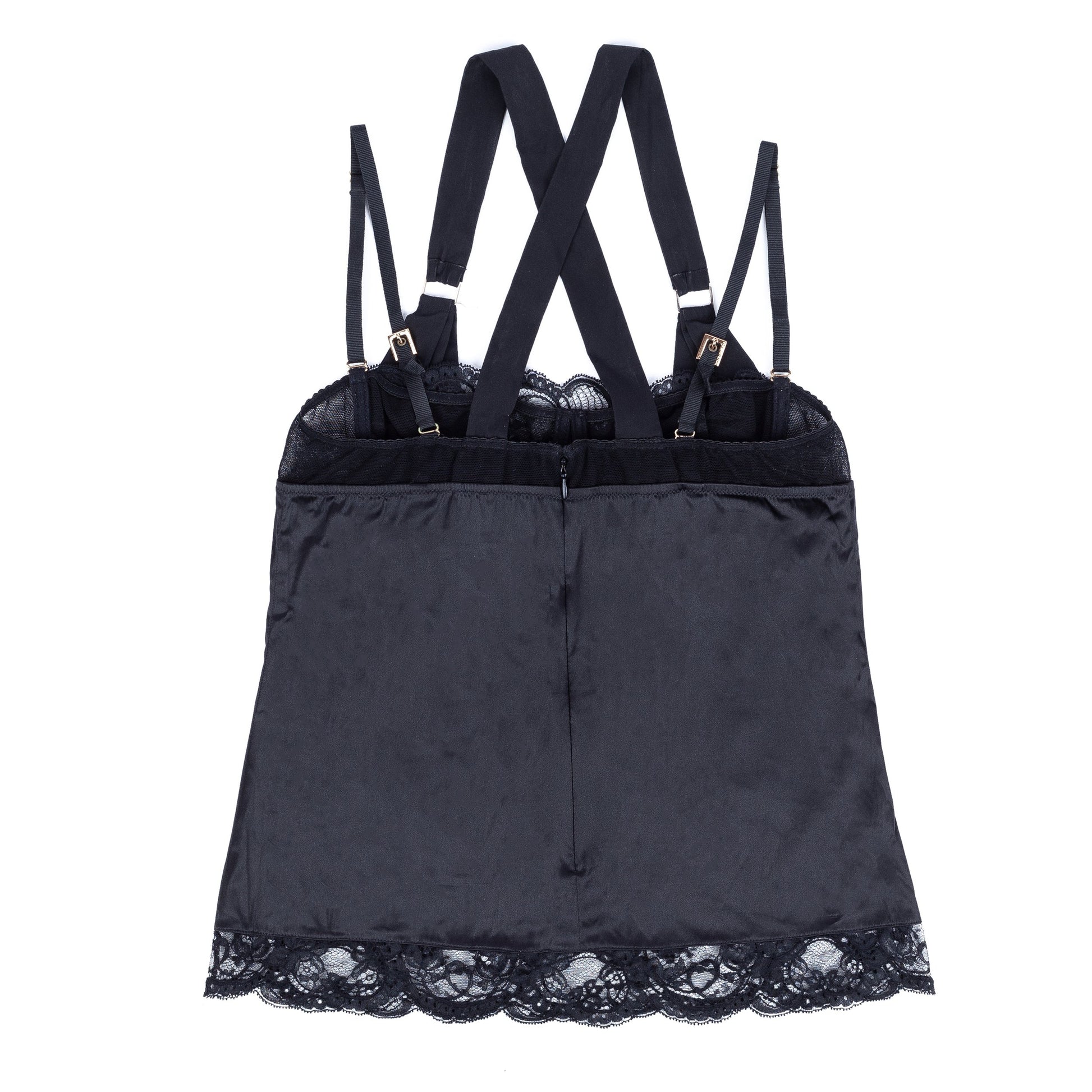 Dolce & Gabbana Black Satin Bustier Top With Crossed Straps