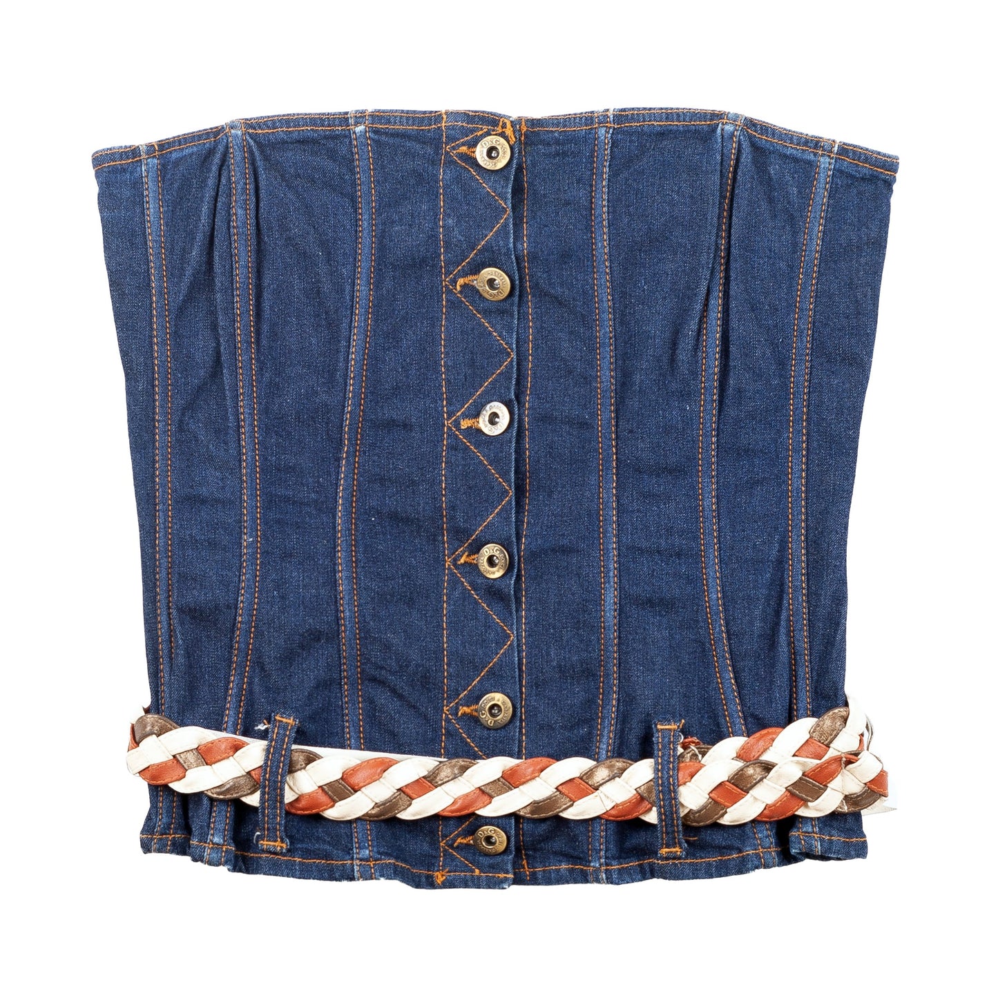 Dolce & Gabbana Button Up Denim Bustier Top With Leather Belt