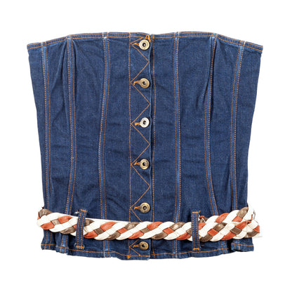 Dolce & Gabbana Button Up Denim Bustier Top With Leather Belt