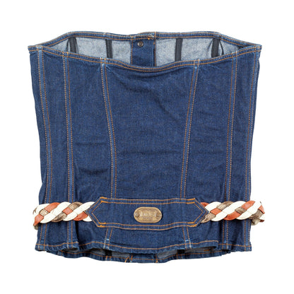 Dolce & Gabbana Button Up Denim Bustier Top With Leather Belt