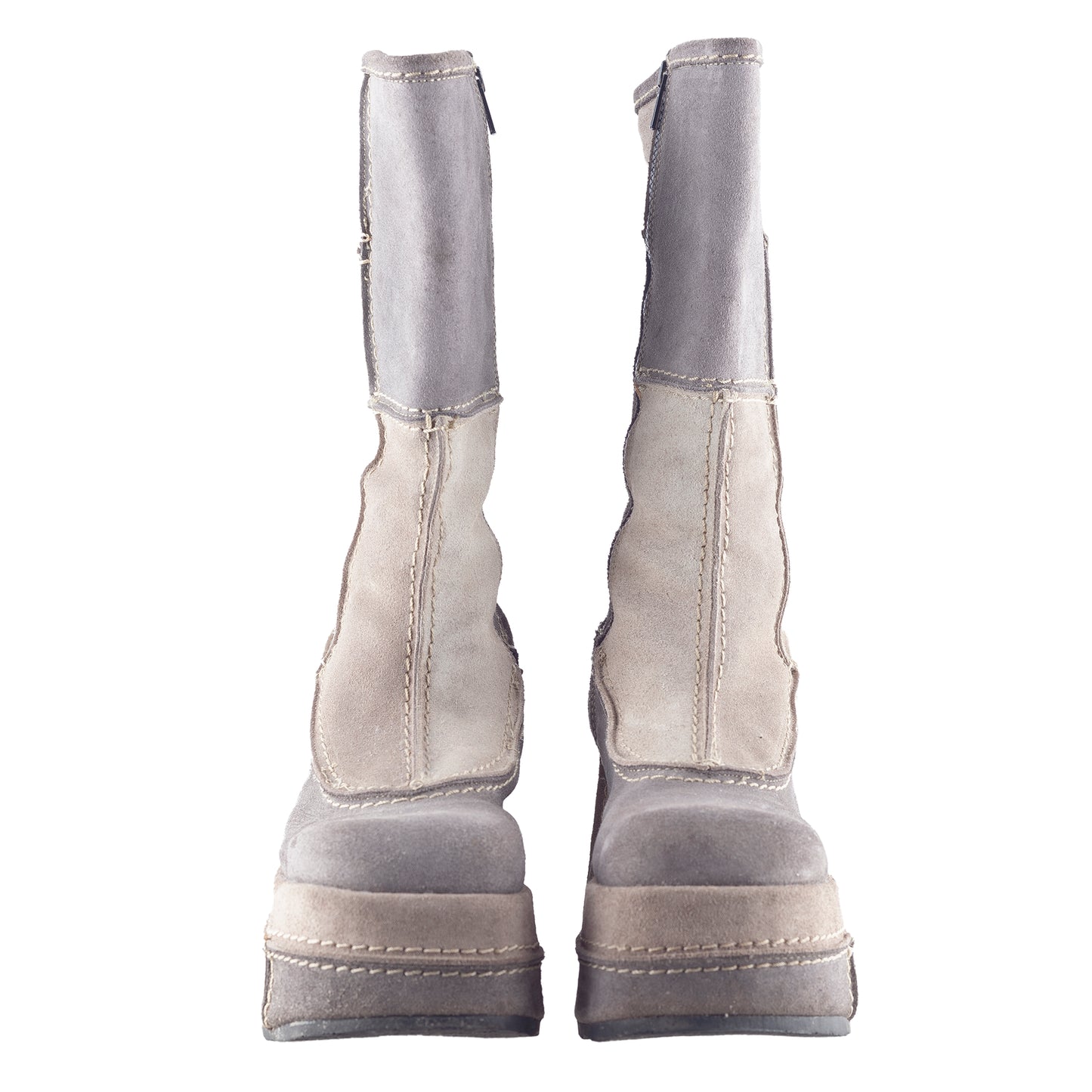 RARE Le Freak Platform Patchwork Suede Grey Boots (38 EU)