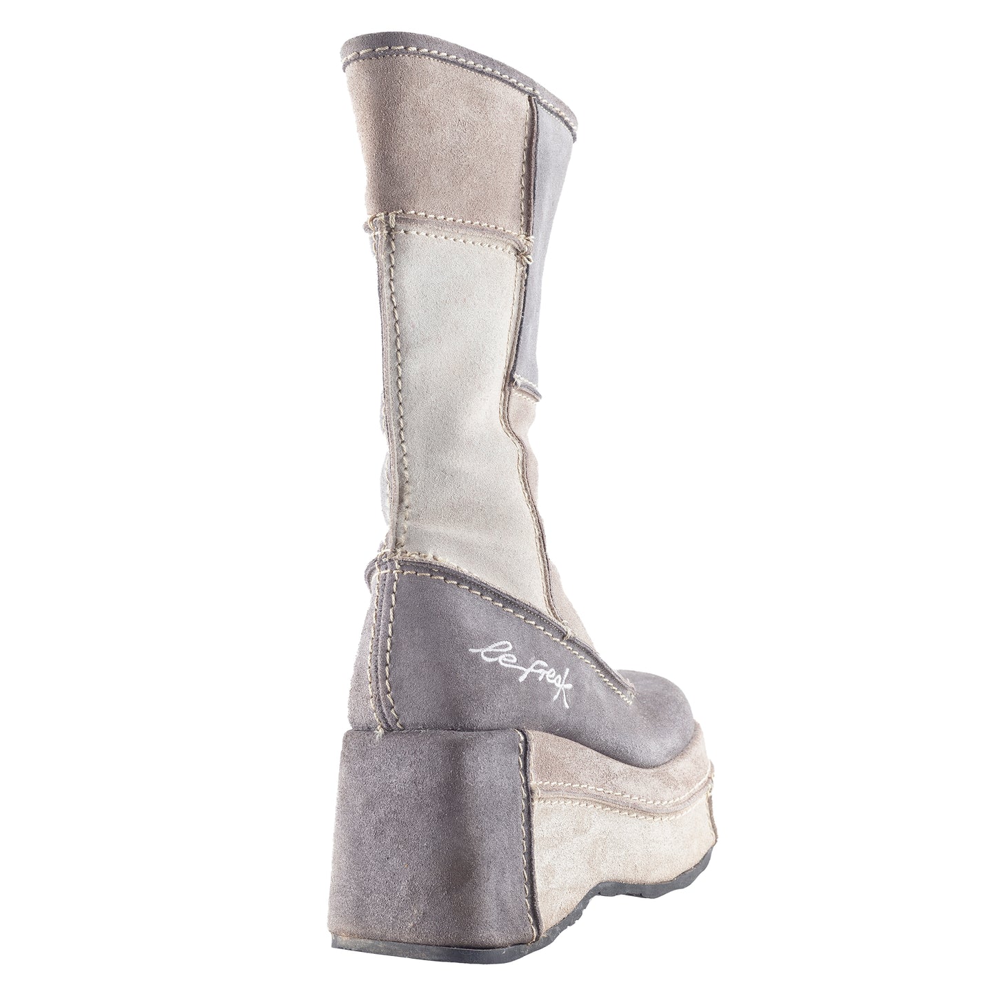 RARE Le Freak Platform Patchwork Suede Grey Boots (38 EU)