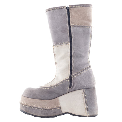 RARE Le Freak Platform Patchwork Suede Grey Boots (38 EU)