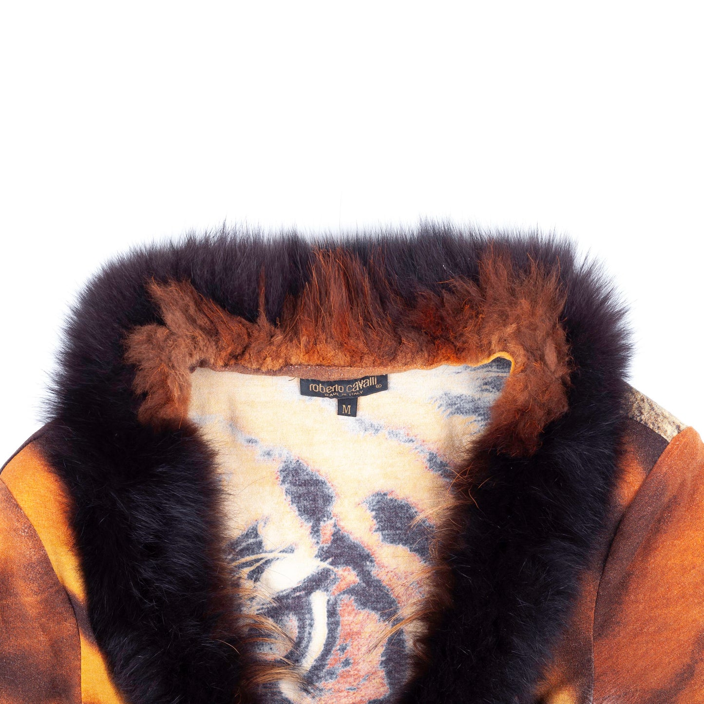 Roberto Cavalli 2000 Tiger Knit Cardigan Top With Faux Fur.