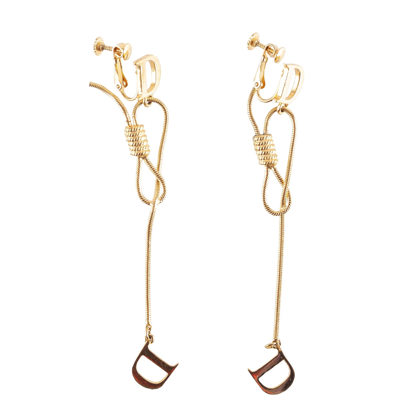 Dior “Rope” Clip On Golden Metallic Earrings