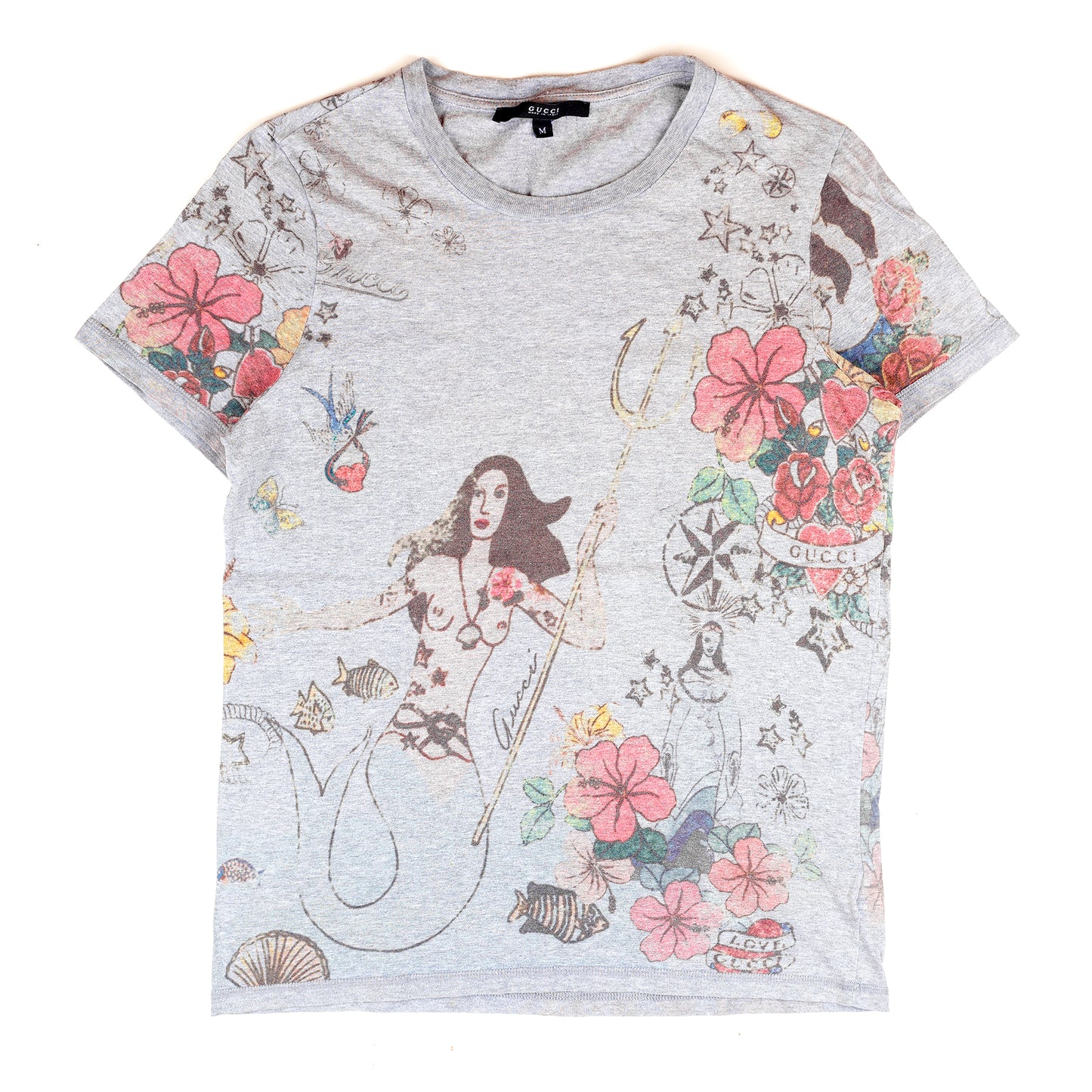 Gucci Mermaid Print Gray Vintage T-Shirt (M)