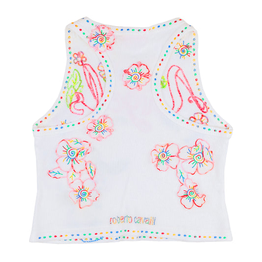 Roberto Cavalli Angels Embroidered White Tank Top (XS)