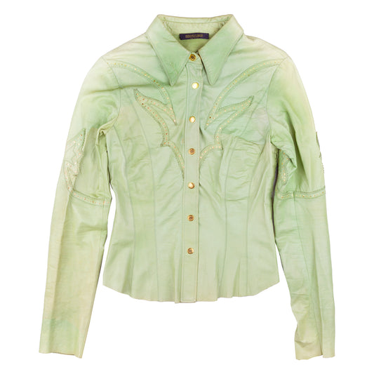 Roberto Cavalli Western Cowboy Green Leather Vintage Shirt (S)