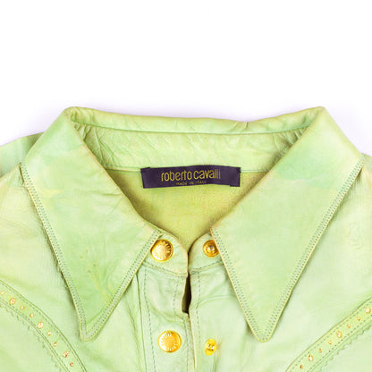 Roberto Cavalli Western Cowboy Green Leather Vintage Shirt (S)