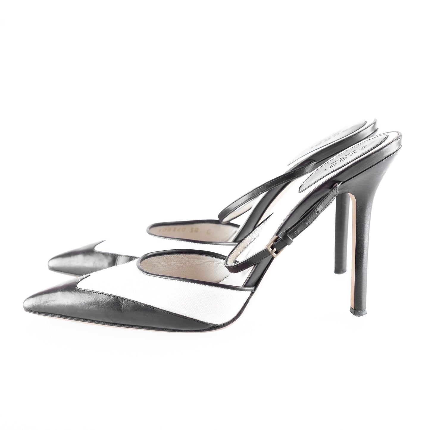 Gucci B&W Ankle Strap Pointed Toe Heels