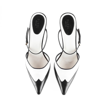 Gucci B&W Ankle Strap Pointed Toe Heels