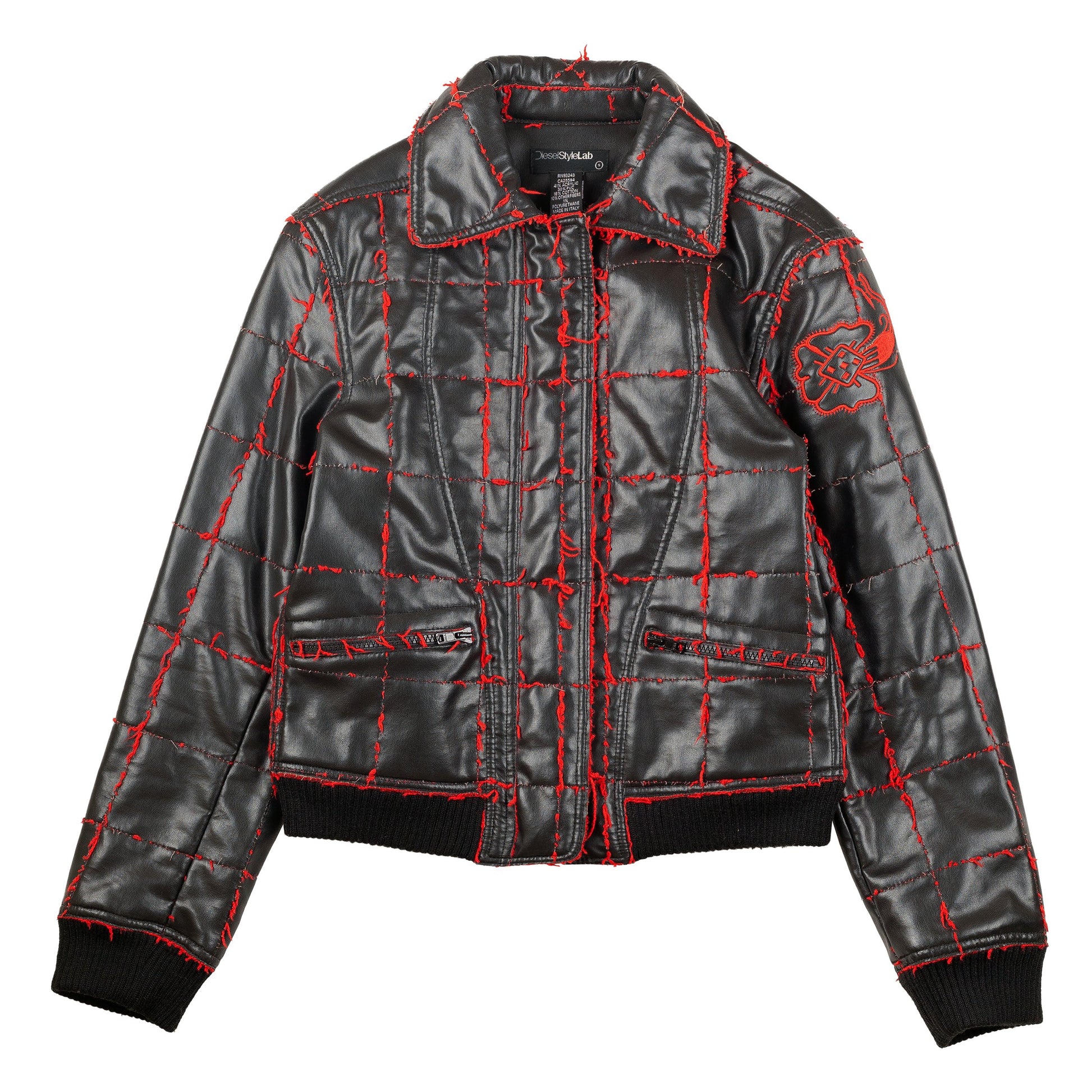 Diesel Style Lab Black Moto Jacket with Fluffy Cotton Stitching