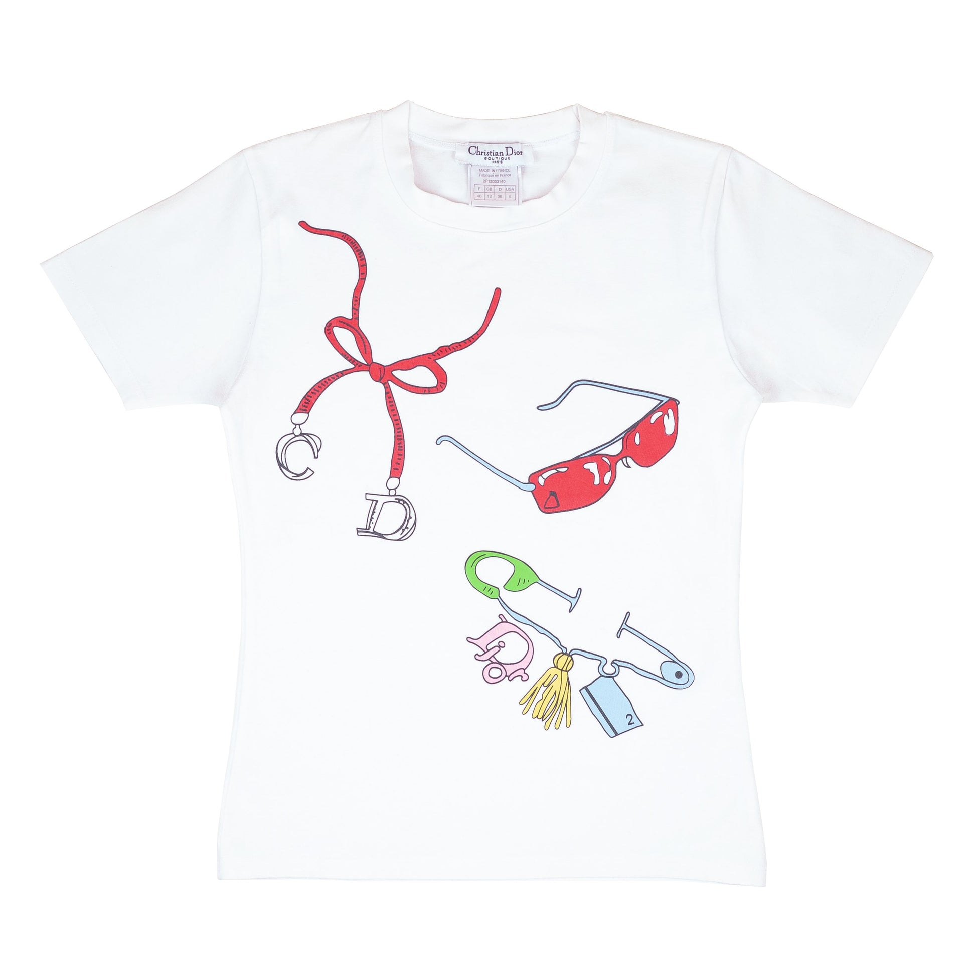 Christian Dior ”Safety Pin” Graphic White T-Shirt