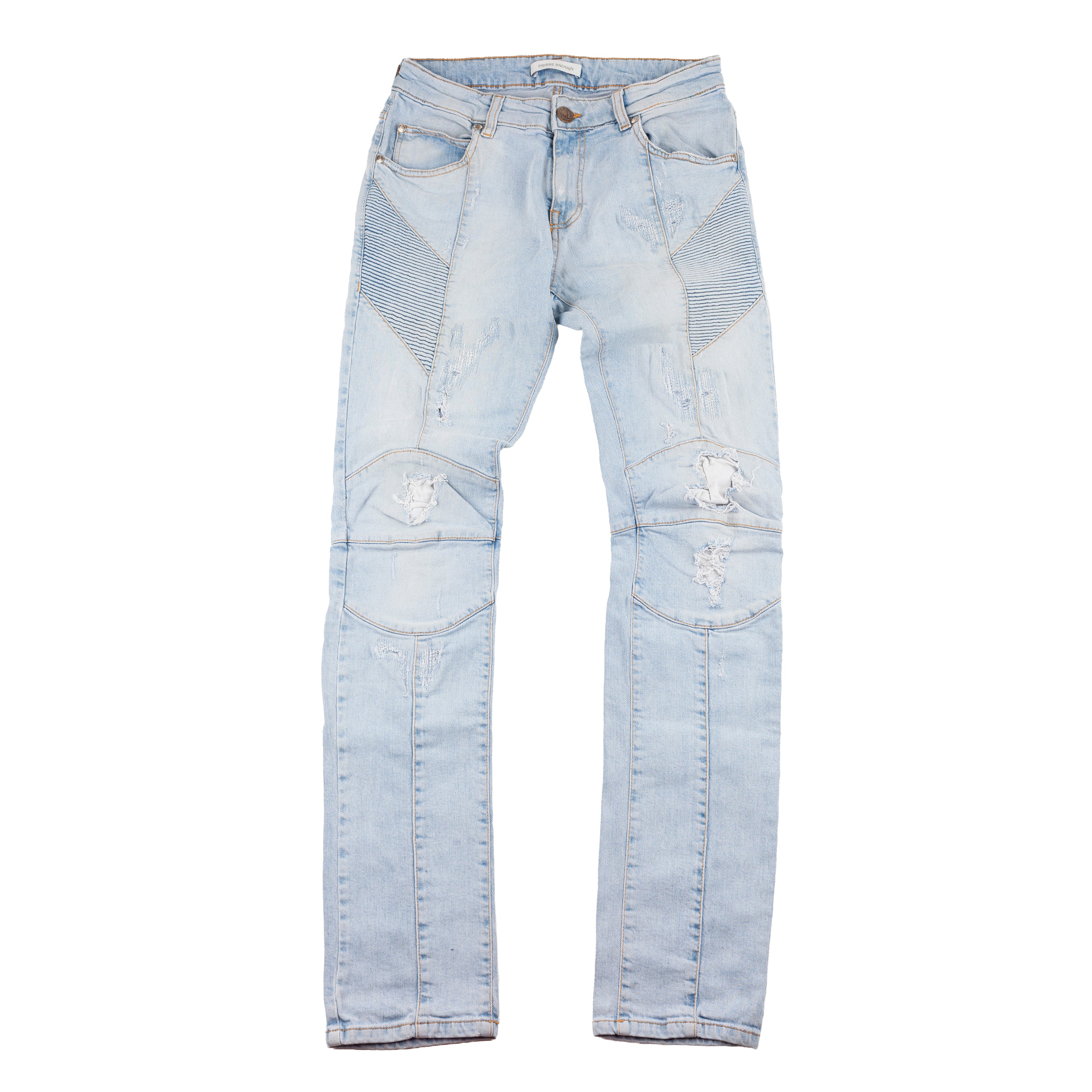 Pierre Balmain Blue Denim Distressed Biker Skinny Jeans