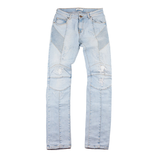 Pierre Balmain Blue Denim Distressed Biker Skinny Jeans