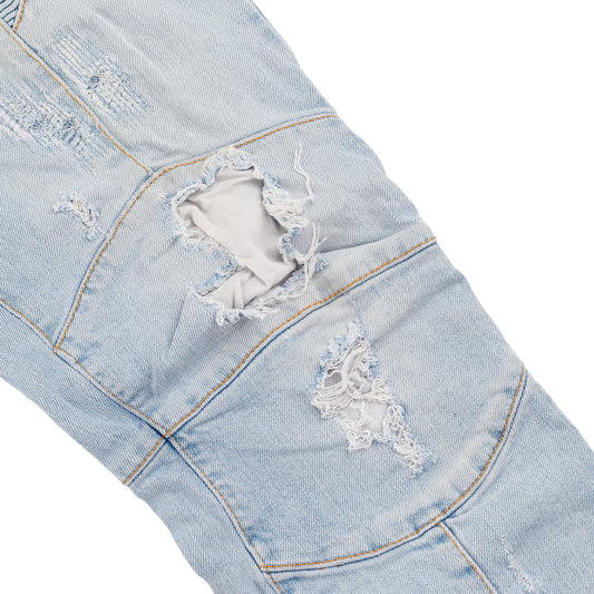 Pierre Balmain Blue Denim Distressed Biker Skinny Jeans