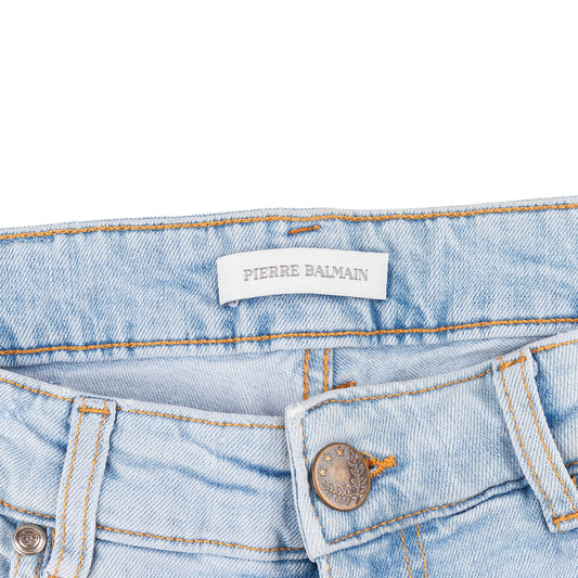 Pierre Balmain Blue Denim Distressed Biker Skinny Jeans