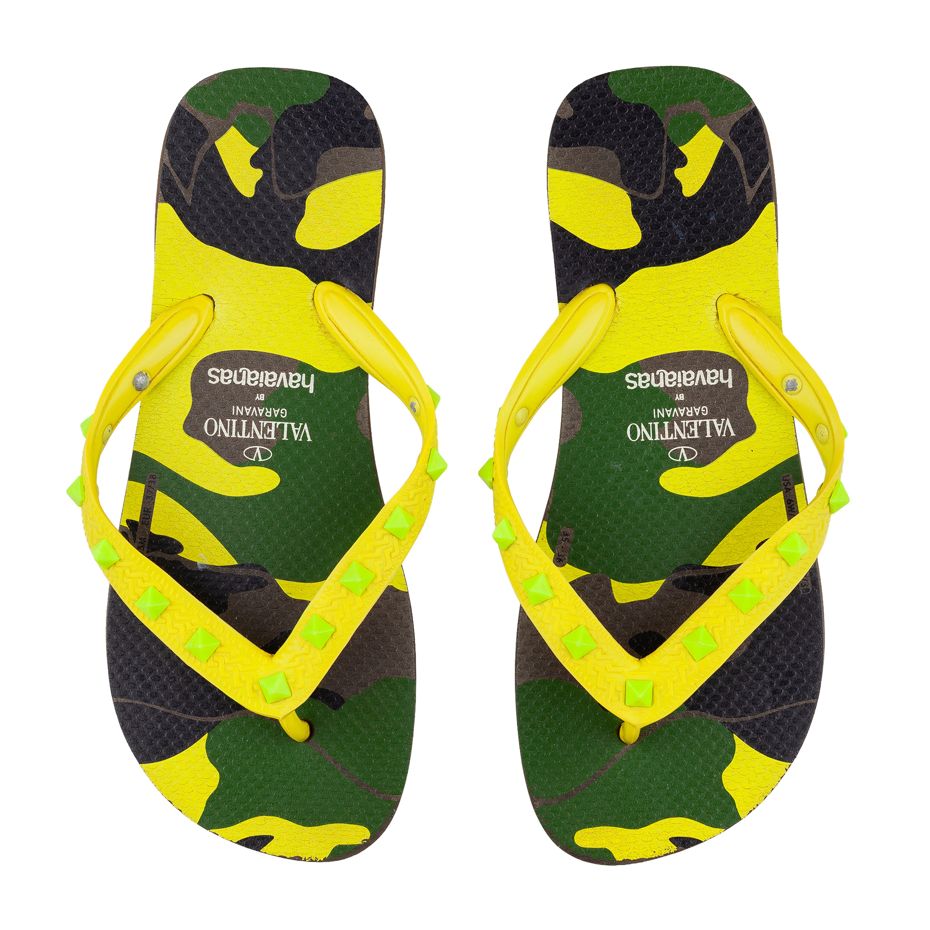 Valentino Garavani x Havaianas 2014 Camouflage Yellow Neon Flip Flops