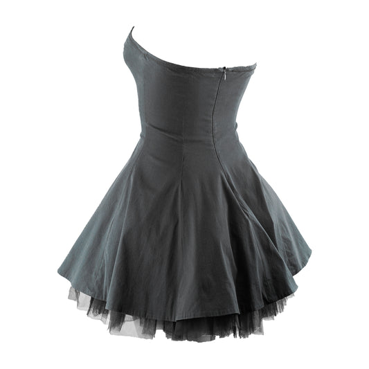 Dolce & Gabbana 1992 Black Strapless Pin-Up Tulle A-line Vintage Mini Dress (XS)